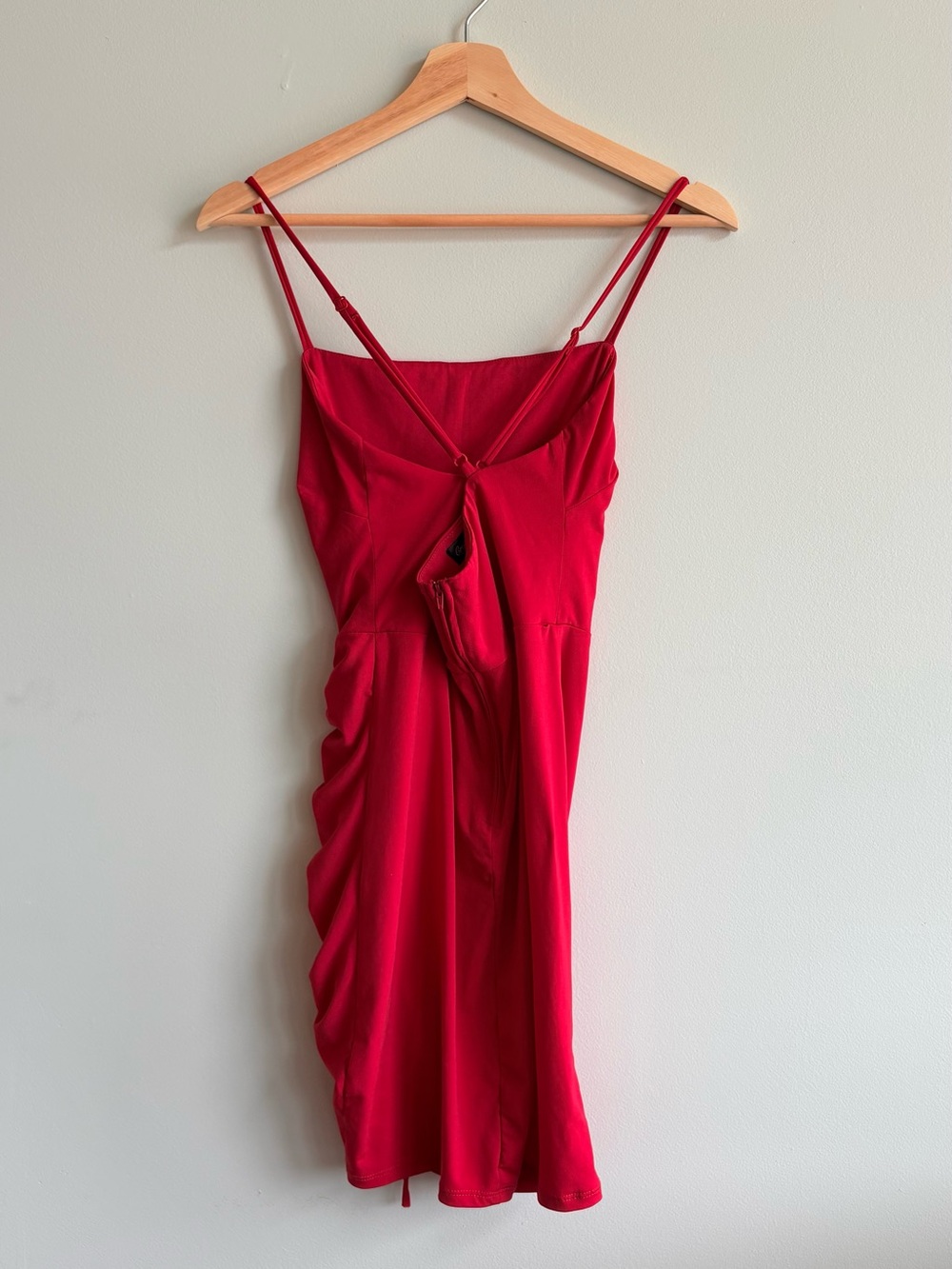 Red Ruched Side-Drawstring Slip Dress - Picture 2 of 6
